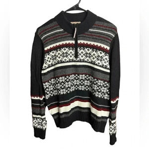 I.E. Relaxed 1/4 zip Nordic Striped Women's Sweater Winter Mock Neck Angora Siz…